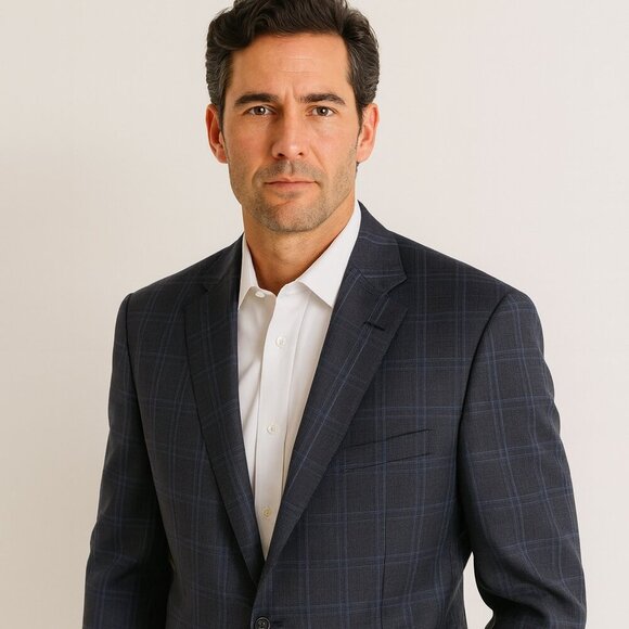 Ermenegildo Zegna Men's Navy Plaid Wool Suit Jacket Blazer 56L - Picture 11 of 11